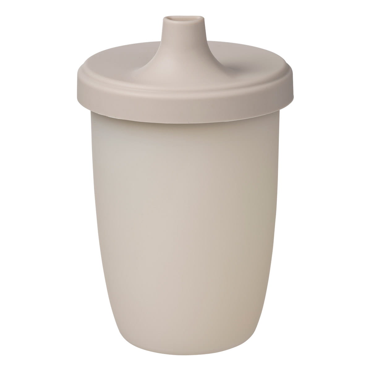 O copo de silicone b.box Latte com a tampa de bico colocada, sem as alças. |