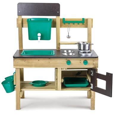 Cozinha de Lama HAPE em madeira, equipada com lavatório, fogão de brincar, prateleiras de arrumação e acessórios realistas.