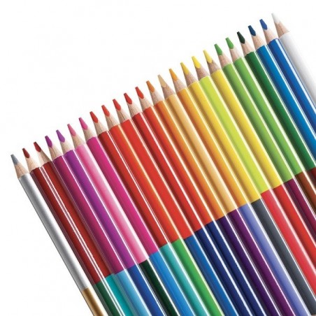 Conjunto de lápis de cor duplos Carioca BiColor, exibindo a vasta gama de cores vibrantes.