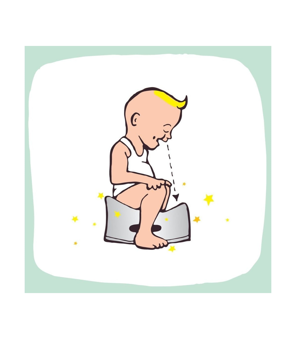 Ilustração de uma criança a usar o Magic Potty, destacando o design amigável e o conforto para a criança durante o processo de desfralde.