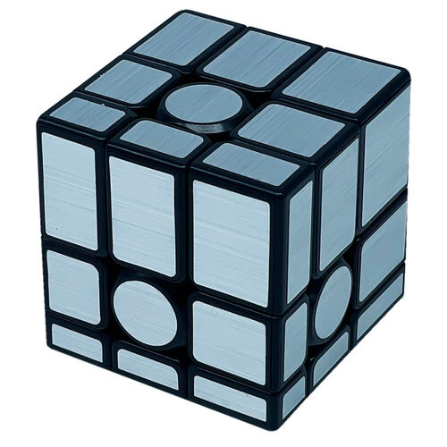 Cubo mágico 3x3 preto e prata espelhado, com um design elegante e sofisticado.