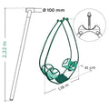 Esquema técnico das dimensões do baloiço duplo em aço galvanizado, com altura de 2,22 m e largura de 118 cm.