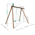 Esquema técnico com as dimensões do baloiço Arthur, incluindo altura total e largura dos pés.