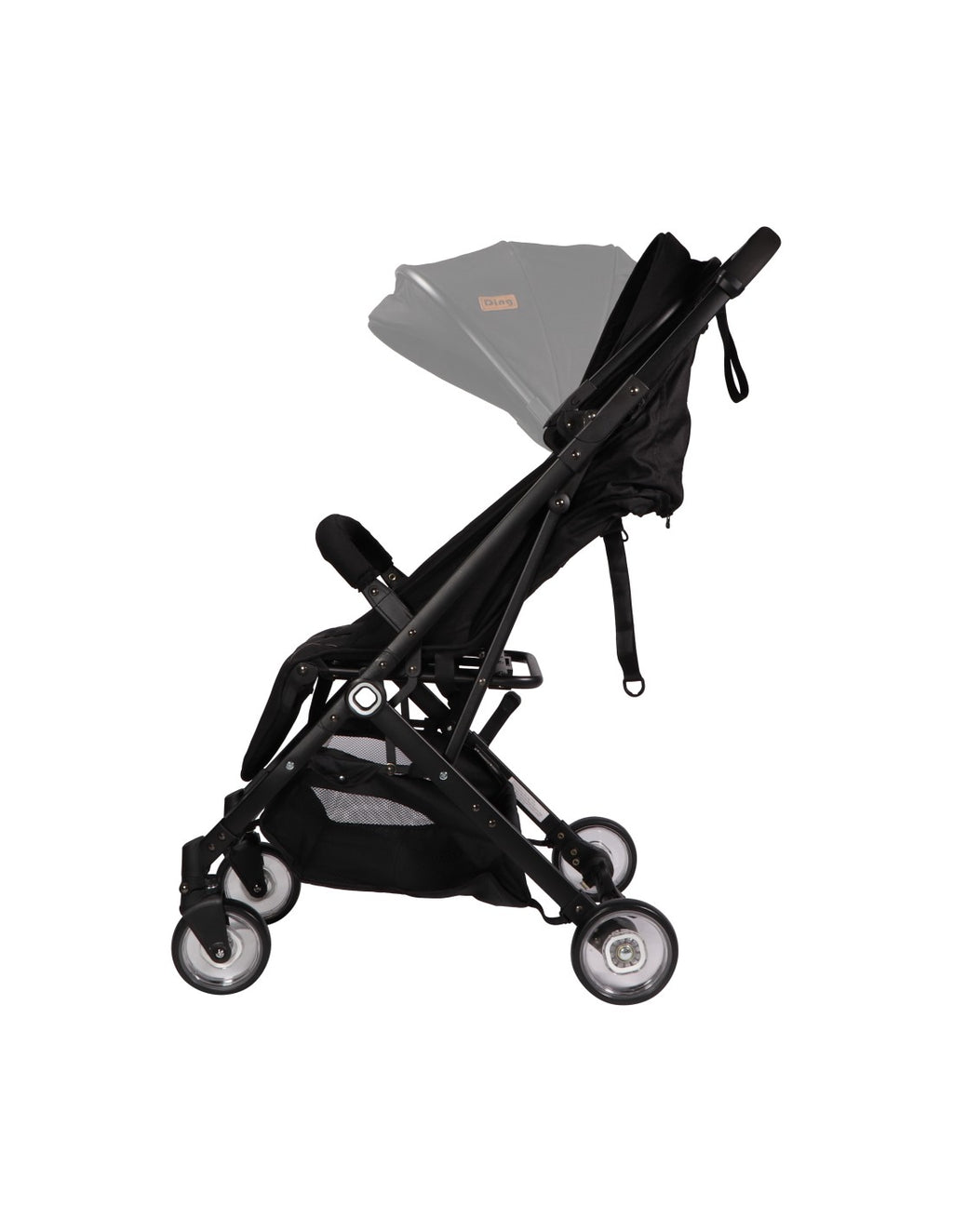 O carrinho Ding Vivo em cor cinzento/prata, evidenciando o suporte para copos incluído fixado ao guiador.