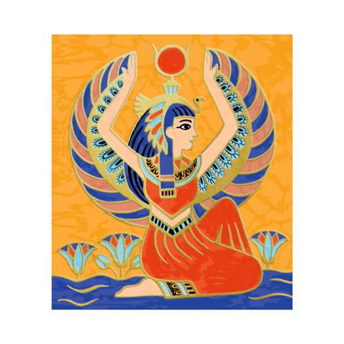 Ilustração detalhada de uma deusa egípcia, exemplo de um dos desenhos incluídos no kit de colorir Djeco Egipto.
