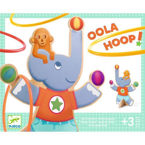 Jogo de arremesso de argolas Djeco Oola Hoop com argolas de diferentes tamanhos para desafio de precisão.