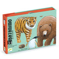 Caixa do jogo de cartas Djeco Batanimo com ilustrações de tigre, urso, pinguim e ouriço.