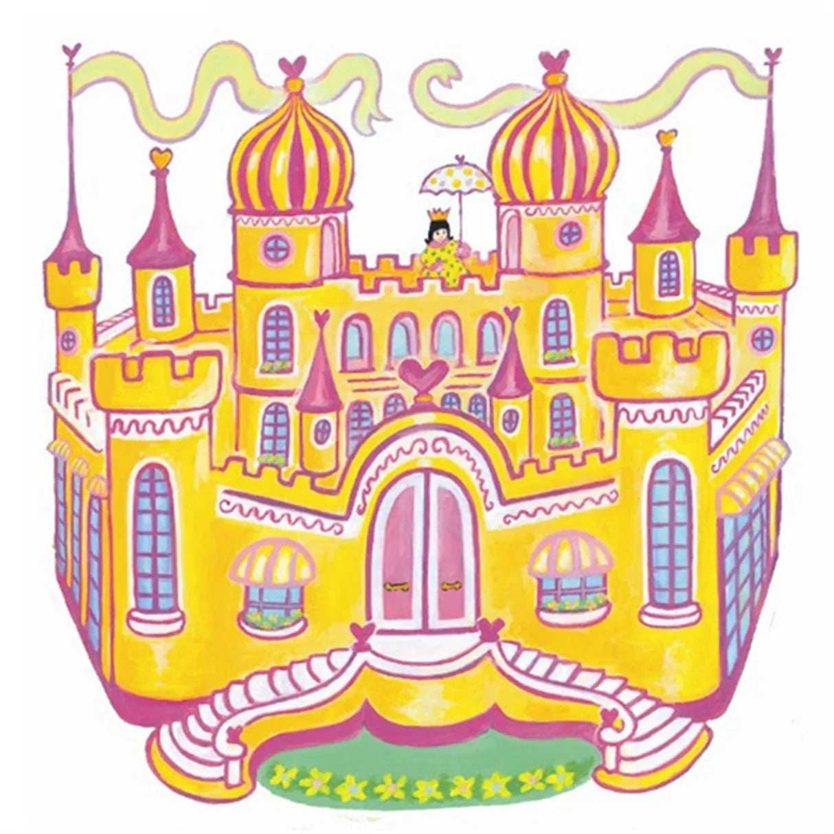Ilustração de uma carta do jogo Djeco DIAMONIAK representando um castelo colorido.