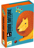 Caixa do jogo de cartas Djeco Mini Nature com ilustrações de leão, borboleta e joaninha.