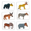 Várias cartas do jogo Djeco ANIJUMBLE com diferentes combinações de animais quiméricos.