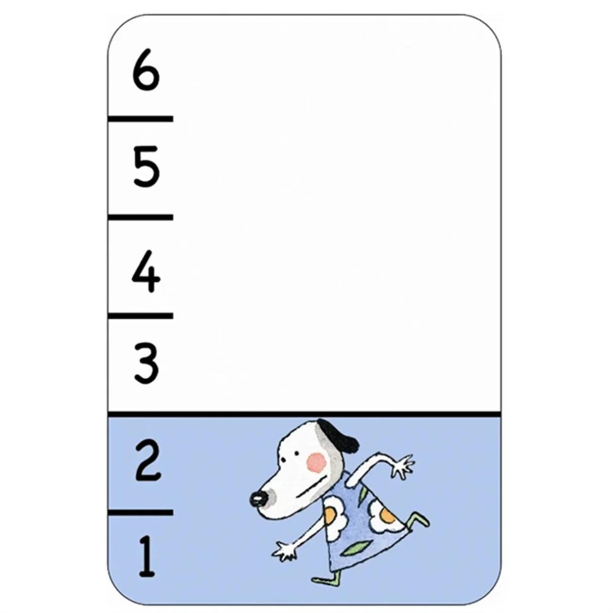 Exemplo de carta do jogo Djeco Bata-Waf com número 2 e ilustração de cão.