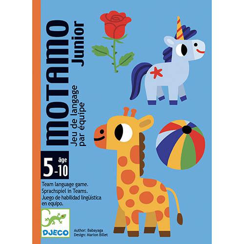 Imagem da caixa do jogo Motamo Junior da Djeco, um jogo de linguagem para crianças com idades entre 5 e 10 anos.