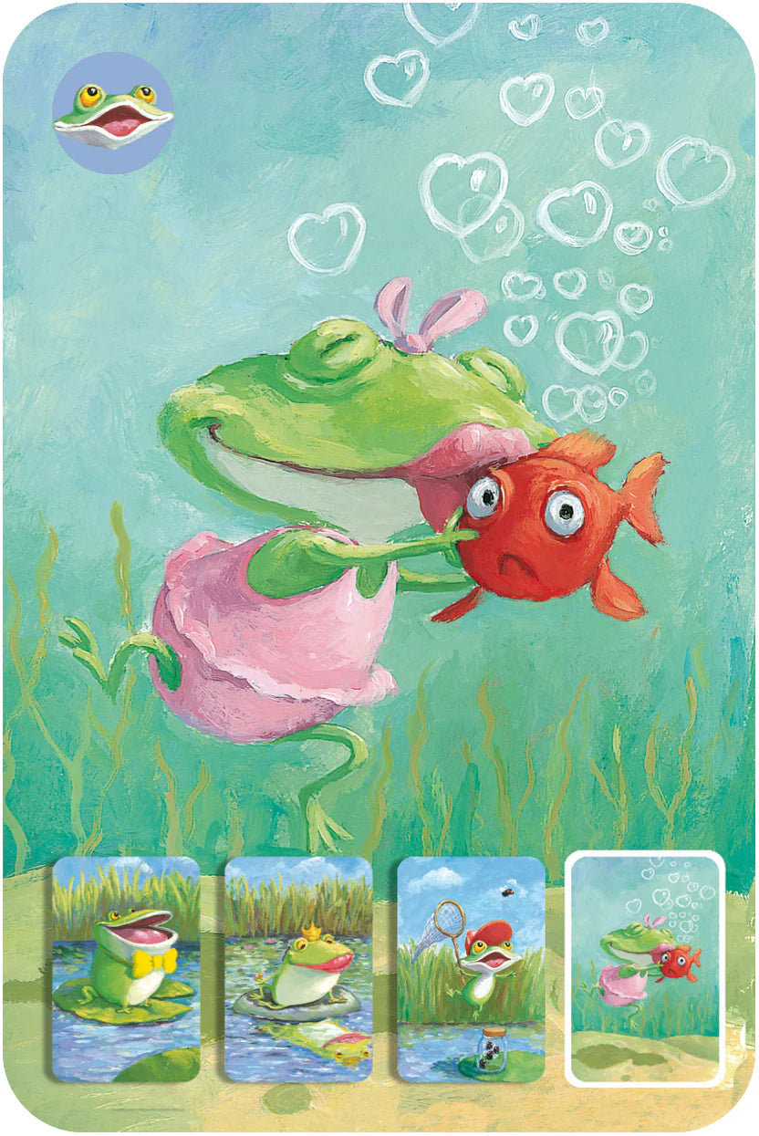 Carta individual do jogo Djeco Mini Family, apresentando um personagem da família Sapo.