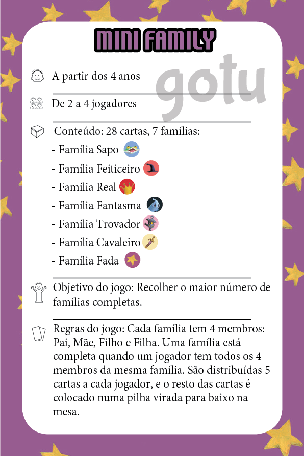 Detalhes do jogo Djeco Mini Family, incluindo o número de jogadores, conteúdo e objetivo.