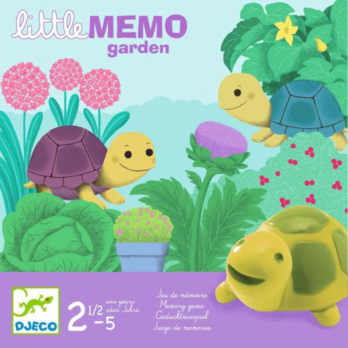 Caixa do jogo Djeco Jogo de Memória - Jardim, mostrando as tartarugas e o cenário do jardim.