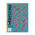 Caixa do jogo de cartas Djeco Mysterix, com título, idade 4-12 e ilustração de peixes vermelhos.