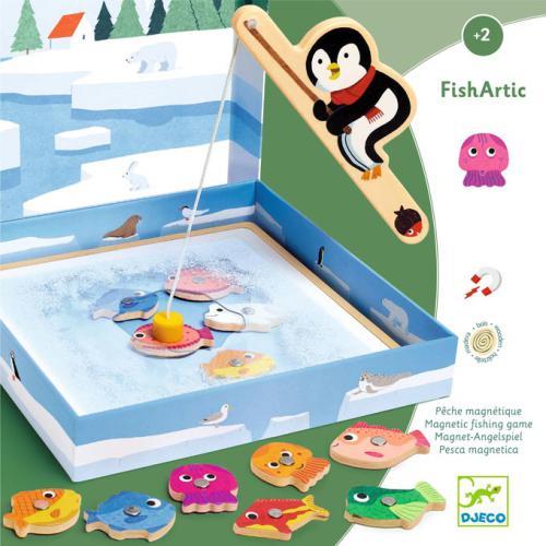 Jogo de pesca magnético FishArtic da Djeco com cana e peixes sob o gelo transparente