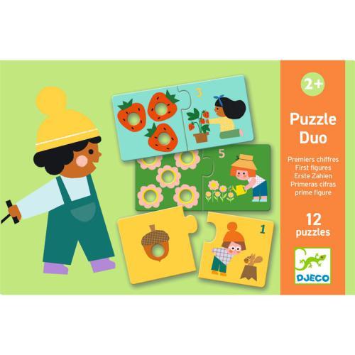 Puzzle educativo Djeco Primeiros Números com peças de associação em cartão grosso.