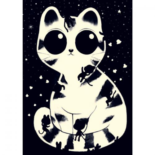 Imagem do Djeco Puzzle Gatos Fofinhos 50 peças no escuro, mostrando a ilustração fluorescente dos gatos pequenos a brilhar.