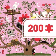 Detalhe da ilustração do Djeco Puzzle panorámico Arbracadabra 200 peças com indicação de 200 peças.