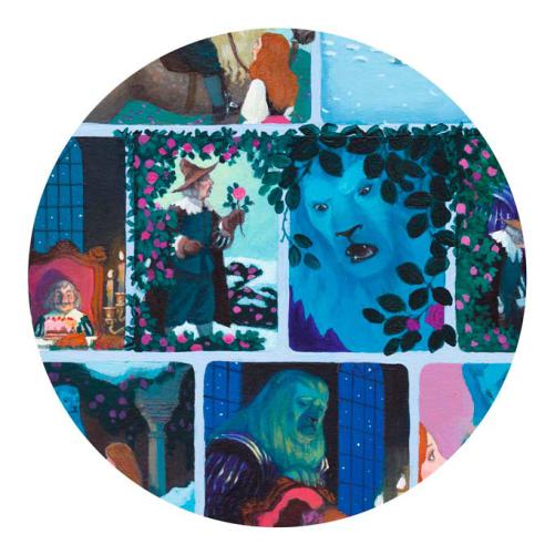 Caixa do Djeco Story Puzzle de 100 peças com o tema A Bela e o Monstro, mostrando a arte das diferentes cenas da história.