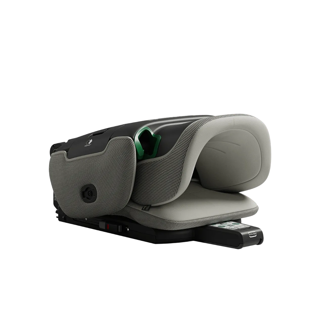 Cadeira auto Axkid Up cinza claro (Granite) dobrada (QuickFold), vista superior.