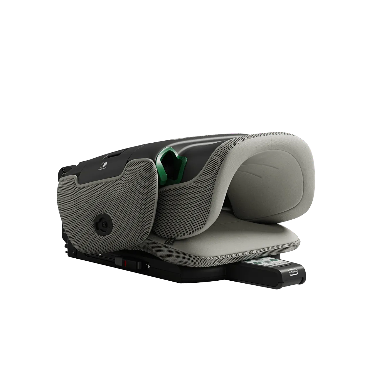 Cadeira auto Axkid Up cinza claro (Granite) dobrada (QuickFold), vista superior.