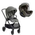 Duo Joie Valora Signature Carrinho de Passeio e Cadeira Auto I-Level Pro na cor verde/cinza musgo, ambos os artigos em fundo branco.
