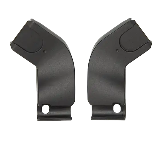 Adaptadores pretos Easywalker Jackey para fixar cadeira auto Grupo 0+ ao carrinho, garantindo um sistema de viagem prático.