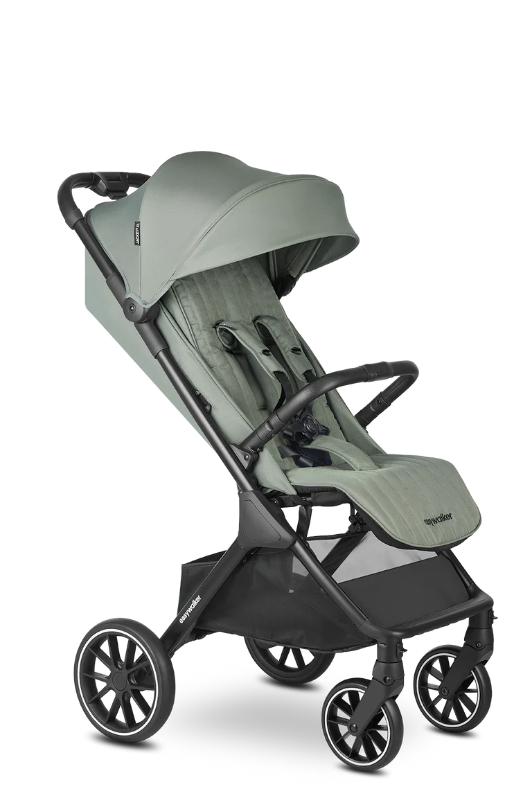 Carrinho de passeio Easywalker Jackey² XL verde, aberto, com rodas XL todo-o-terreno e assento confortável.