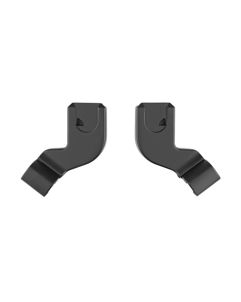 Par de adaptadores pretos para cadeira auto, concebidos para acoplar o ovo ao chassis do carrinho Easywalker Rockey.