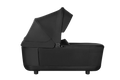 Alcofa Easywalker Rockey preta, vista lateral, com capota aberta, para recém-nascidos.
