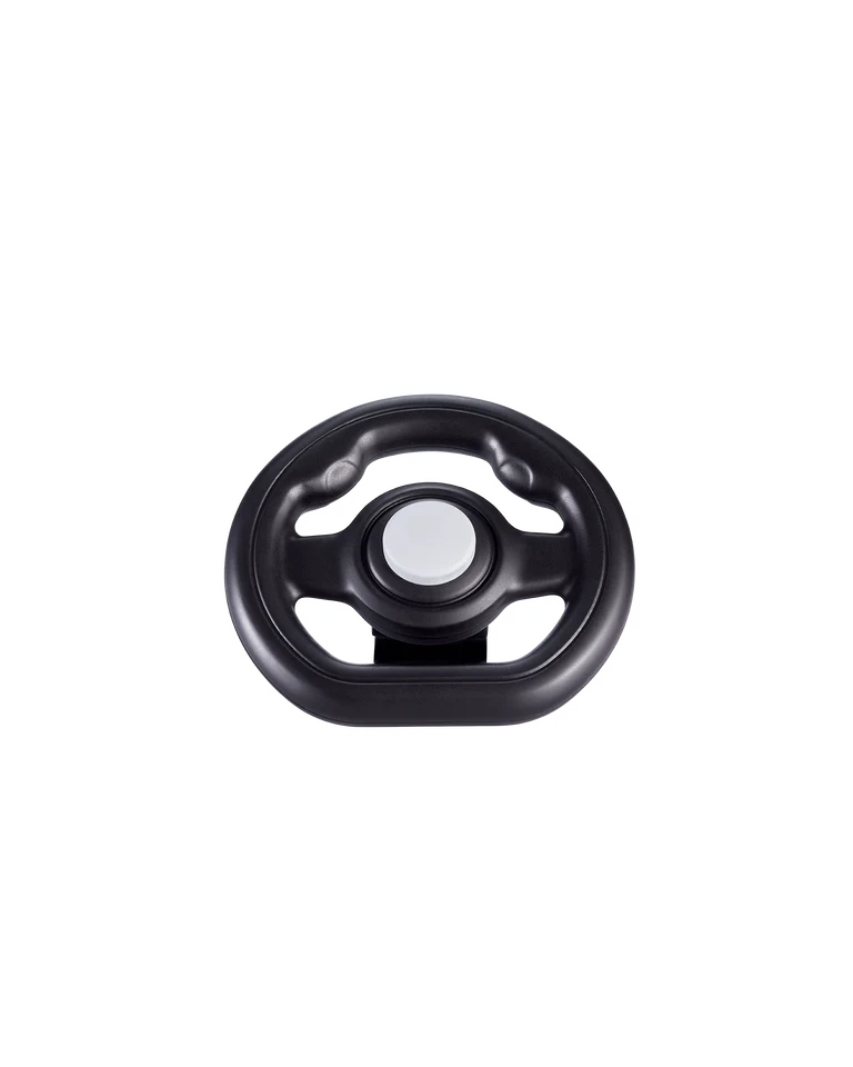 Volante de brincar Easywalker, acessório preto para carrinho, com botão central branco. Perfeito para entreter a criança.