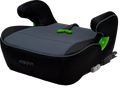 Vista lateral esquerda da cadeira auto Osann Junior Isofix Gurtfix i-Size, evidenciando o mecanismo de fixação ISOFIX e os detalhes verdes no apoio de braços.