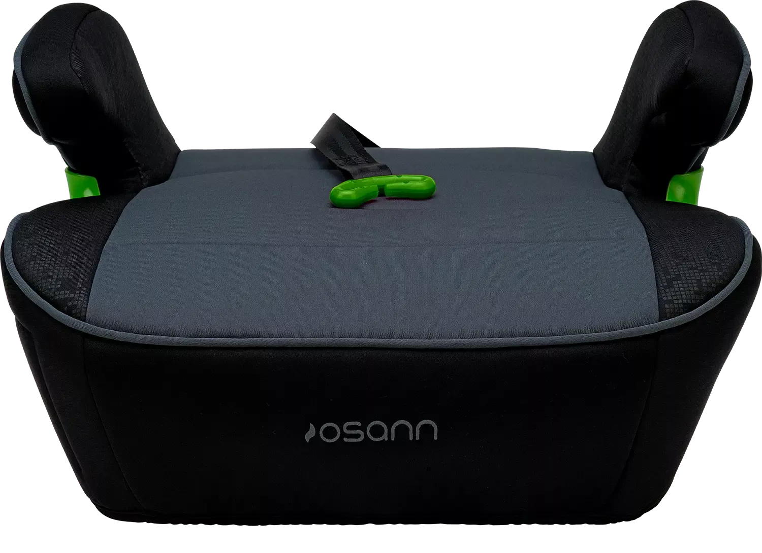 Vista frontal superior da cadeira auto Osann Junior Isofix Gurtfix i-Size, mostrando a superfície do assento, os apoios de braços e a estrutura ergonómica.
