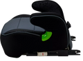 Vista lateral direita da cadeira auto Osann Junior Isofix Gurtfix i-Size, destacando o detalhe do apoio de braço verde e o mecanismo de fixação ISOFIX.