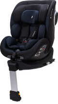 Cadeira auto Hero360 SL i-Size, cor preta, em posição frontal com perna de apoio estendida, destacando o acolchoamento ergonómico e o sistema de cinto de segurança de cinco pontos.