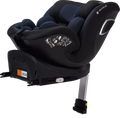 Vista lateral esquerda da cadeira auto Hero360 SL i-Size, apresentando o painel de controlo para ajuste de inclinação e a perna de apoio.