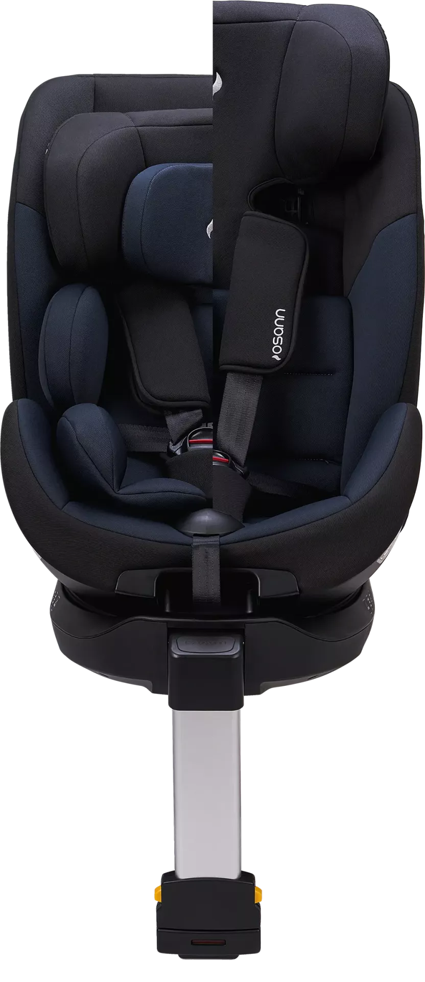 Vista traseira da cadeira auto Hero360 SL i-Size, com o encosto em posição vertical, mostrando a fixação ISOFIX.