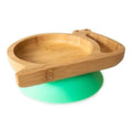 Prato infantil Eco Rascals de bambu em formato de caracol, com base de sucção azul-céu, ideal para refeições seguras.