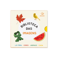 Caixa do conjunto Biblioteca das Imagens Edicare com ilustrações de melancia, pássaro e folha.
