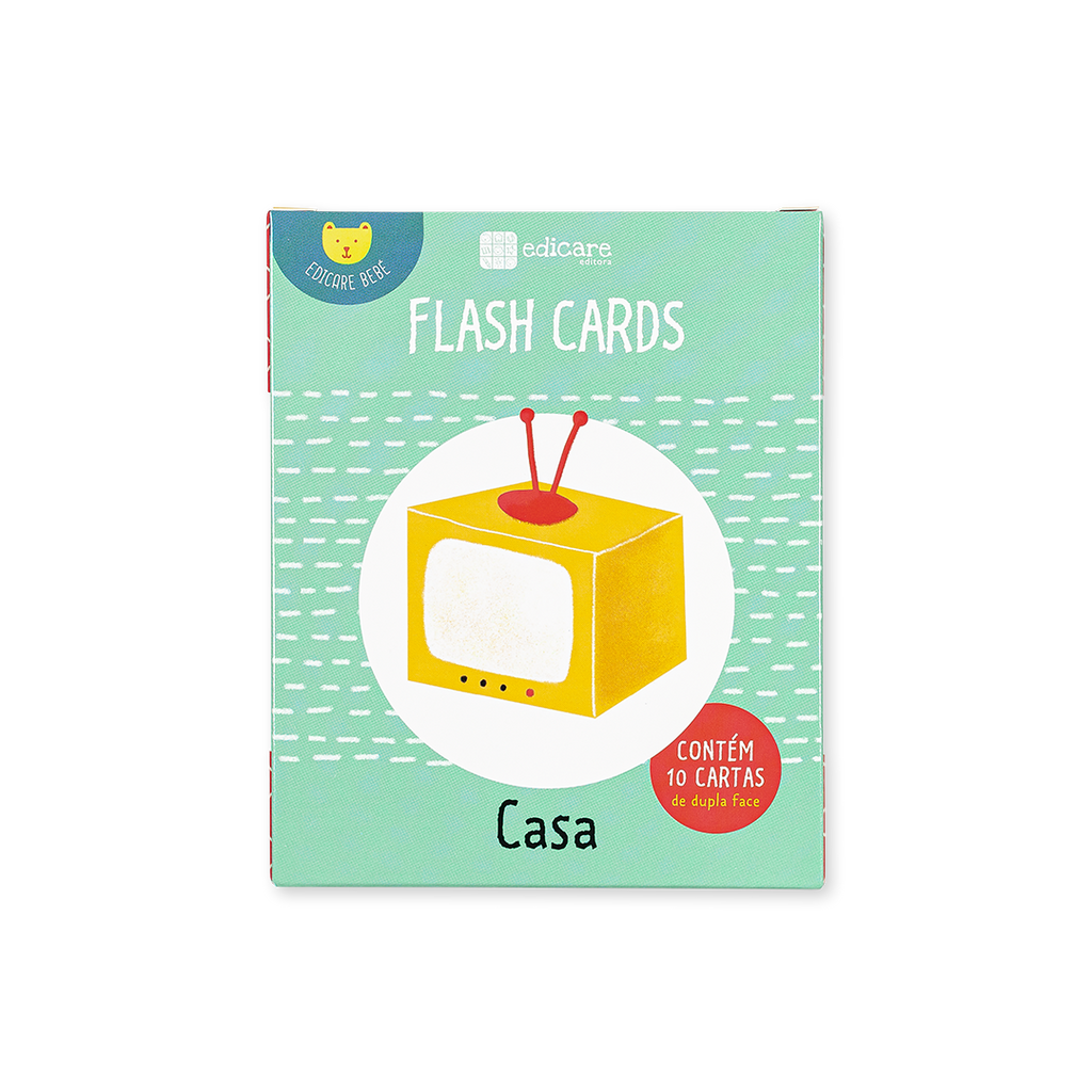 Embalagem azul dos Flashcards Casa da Edicare com ilustração de uma televisão amarela.