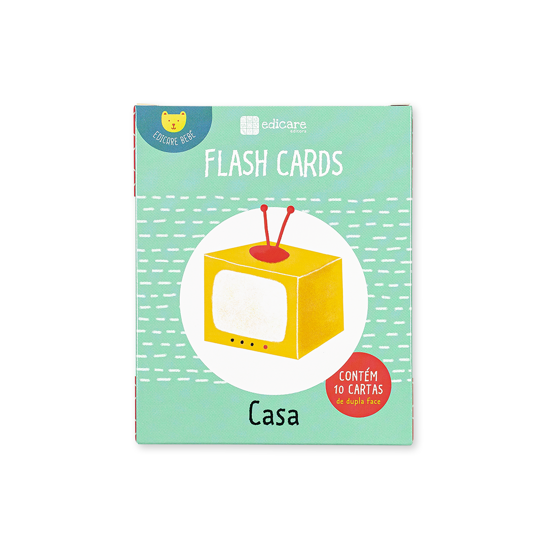 Embalagem azul dos Flashcards Casa da Edicare com ilustração de uma televisão amarela.