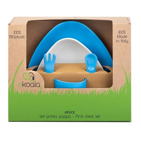Conjunto de alimentação infantil 5 peças eKoala em bioplástico vegetal azul claro