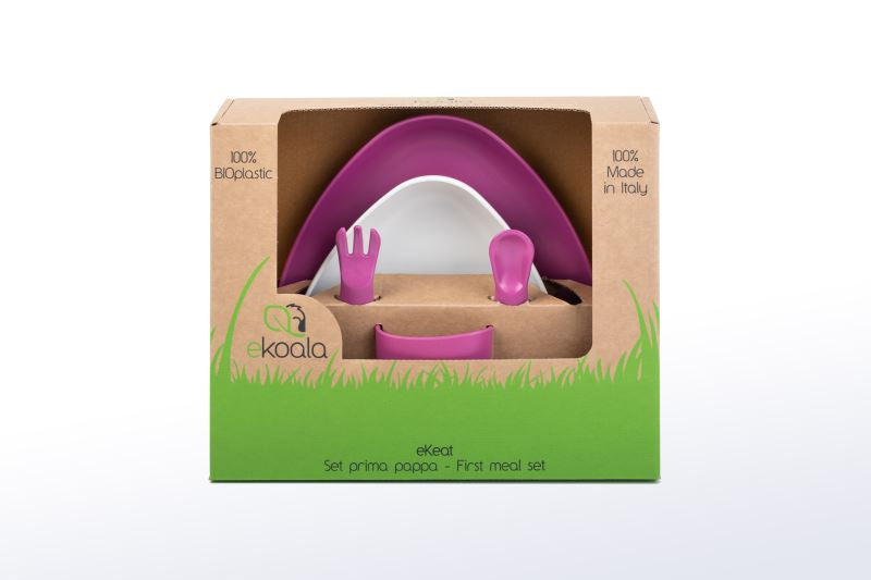 Conjunto de refeição infantil eKoala rosa em bioplástico com 5 peças