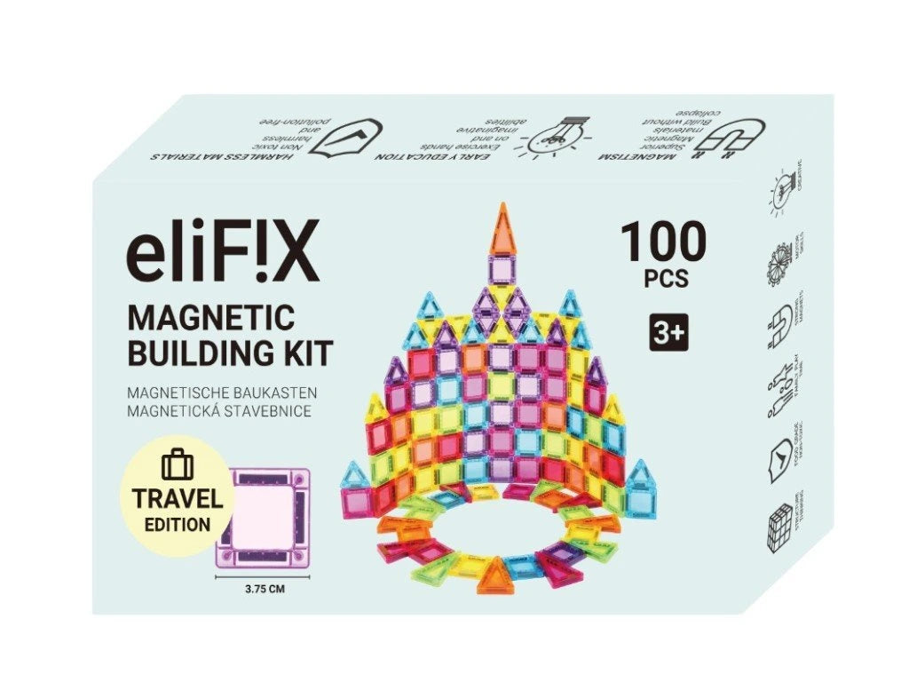 Conjunto de blocos magneticos EliFix Travel com 100 pecas coloridas