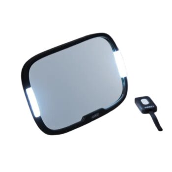 Espelho retrovisor Axkid para automóvel com sistema de iluminação LED integrado para vigilância segura de bebés.