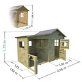  Esquema técnico com dimensões da casinha Hacienda, incluindo alpendre, altura de 1,75 m e área interna de 1,25 m².