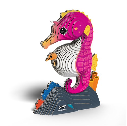 Puzzle 3D Eugy em cartão com modelo de cavalo marinho e cola não tóxica