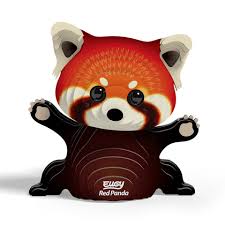 Eugy puzzle 3D em cartão do panda vermelho montado com cauda volumosa